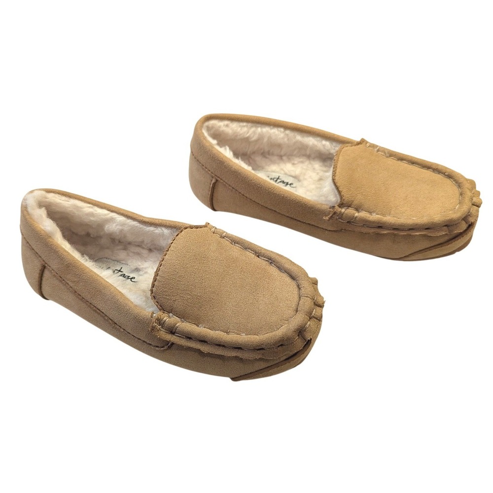 Crown Vintage Lil Miles Tan Faux Fur Lined Moccasin‎ Slippers Kids Sz 10 Toddler